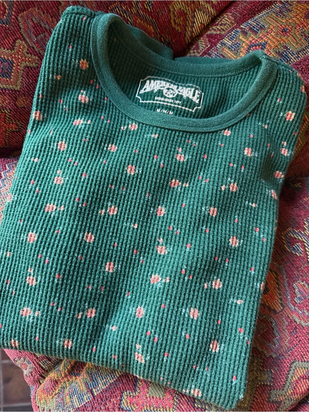 American Eagle Floral Waffle Knit Top — Cotton